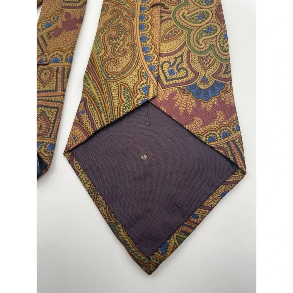 Polo Ralph Lauren Silk Tie Gold Burgundy Paisley Medallion Made in USA Hand Made
